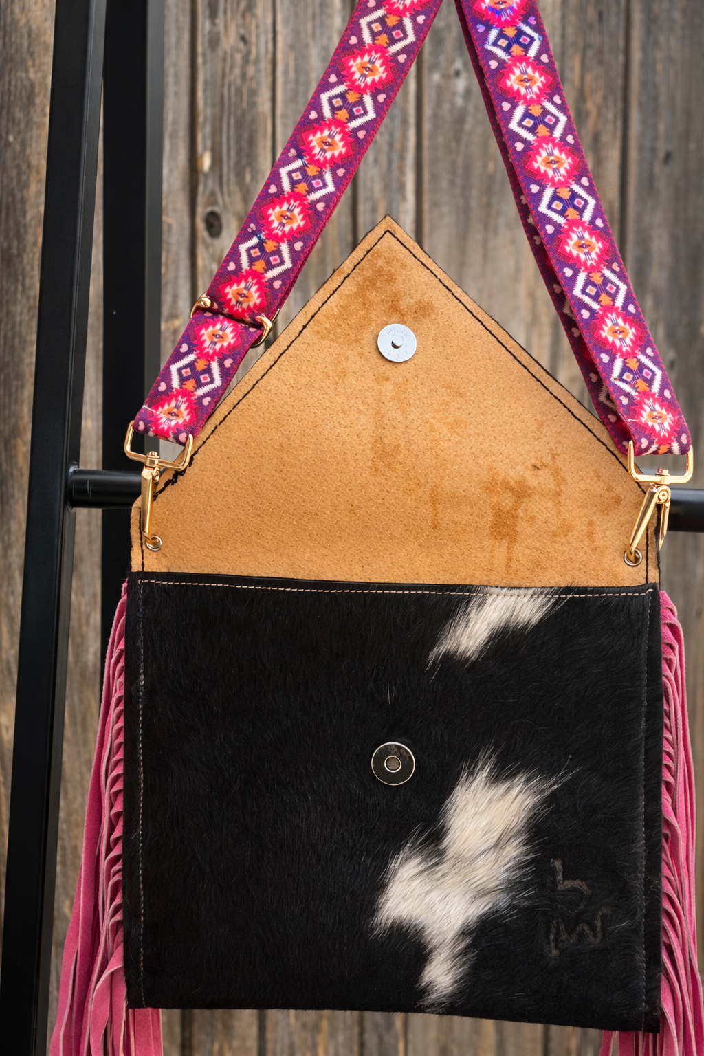 HANDMADE Pink Fringe Cowhide Cross-body Bag HGC-01