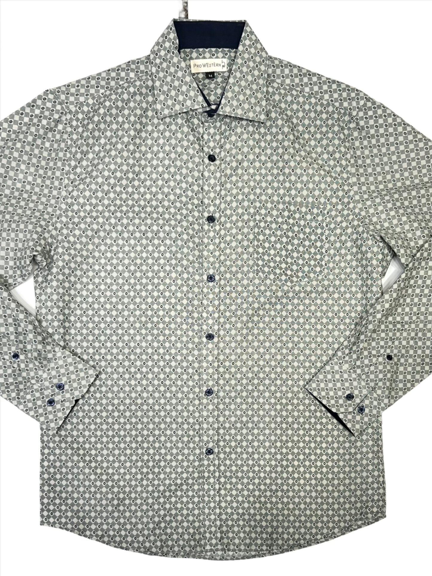 Men's Gray Long Sleeve Geo Print Shirt