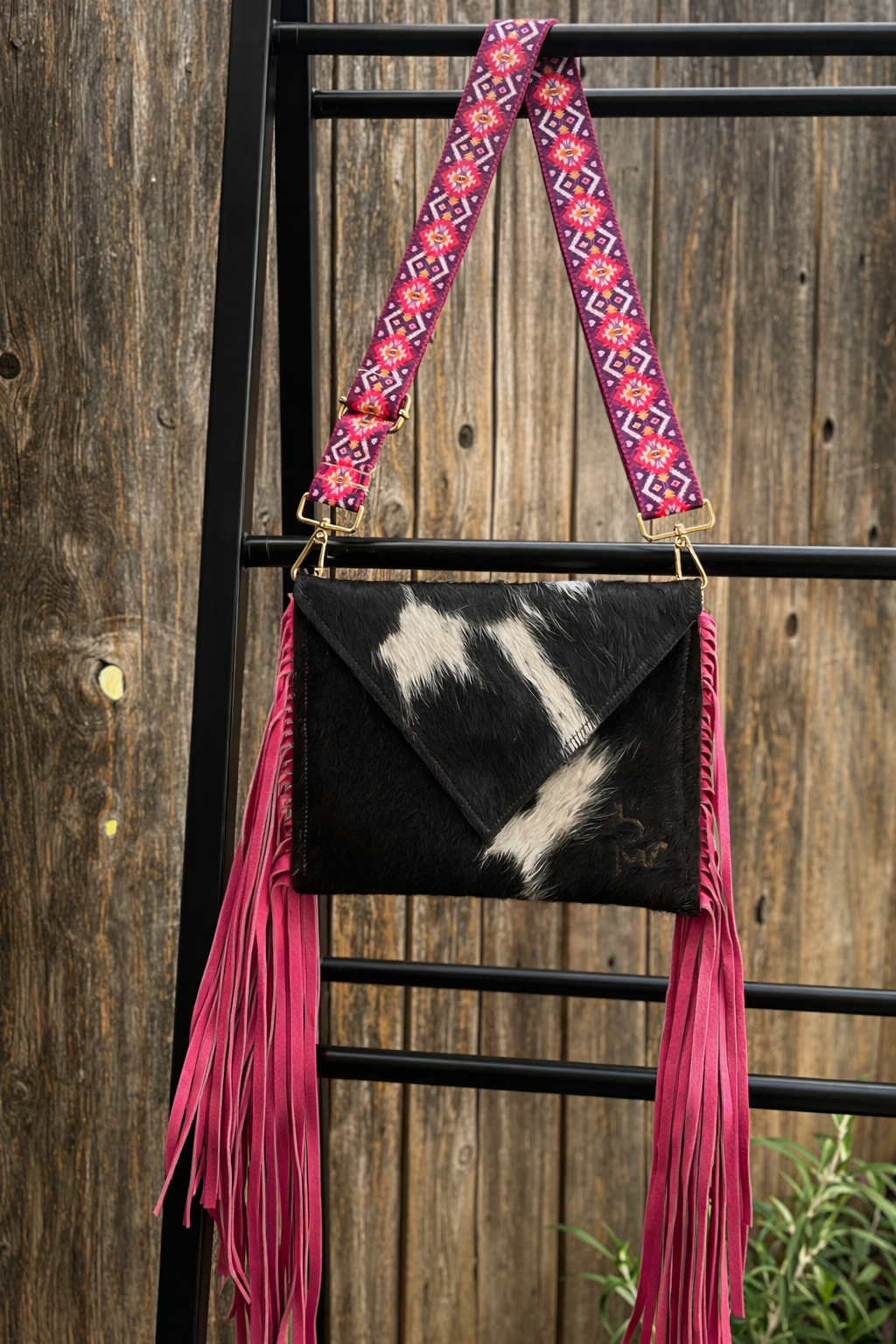 HANDMADE Pink Fringe Cowhide Cross-body Bag HGC-01