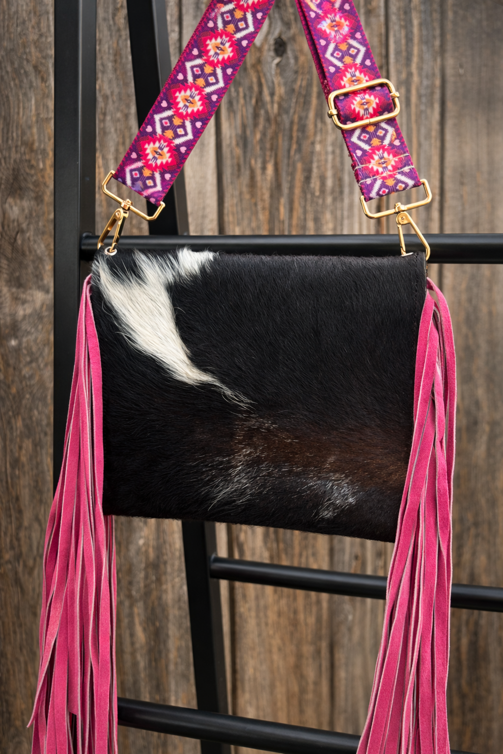 HANDMADE Pink Fringe Cowhide Cross-body Bag HGC-01