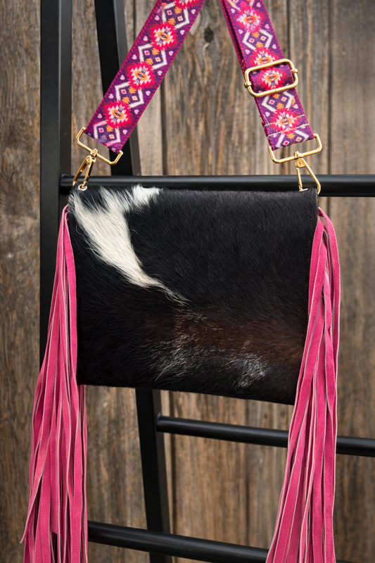 HANDMADE Pink Fringe Cowhide Cross-body Bag HGC-01