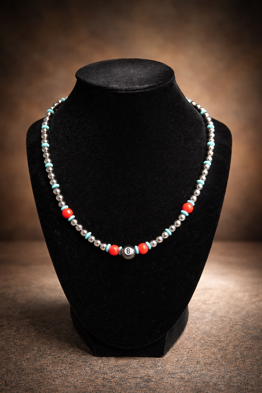 HANDMADE Plated Hematite 8-Ball Necklace 004