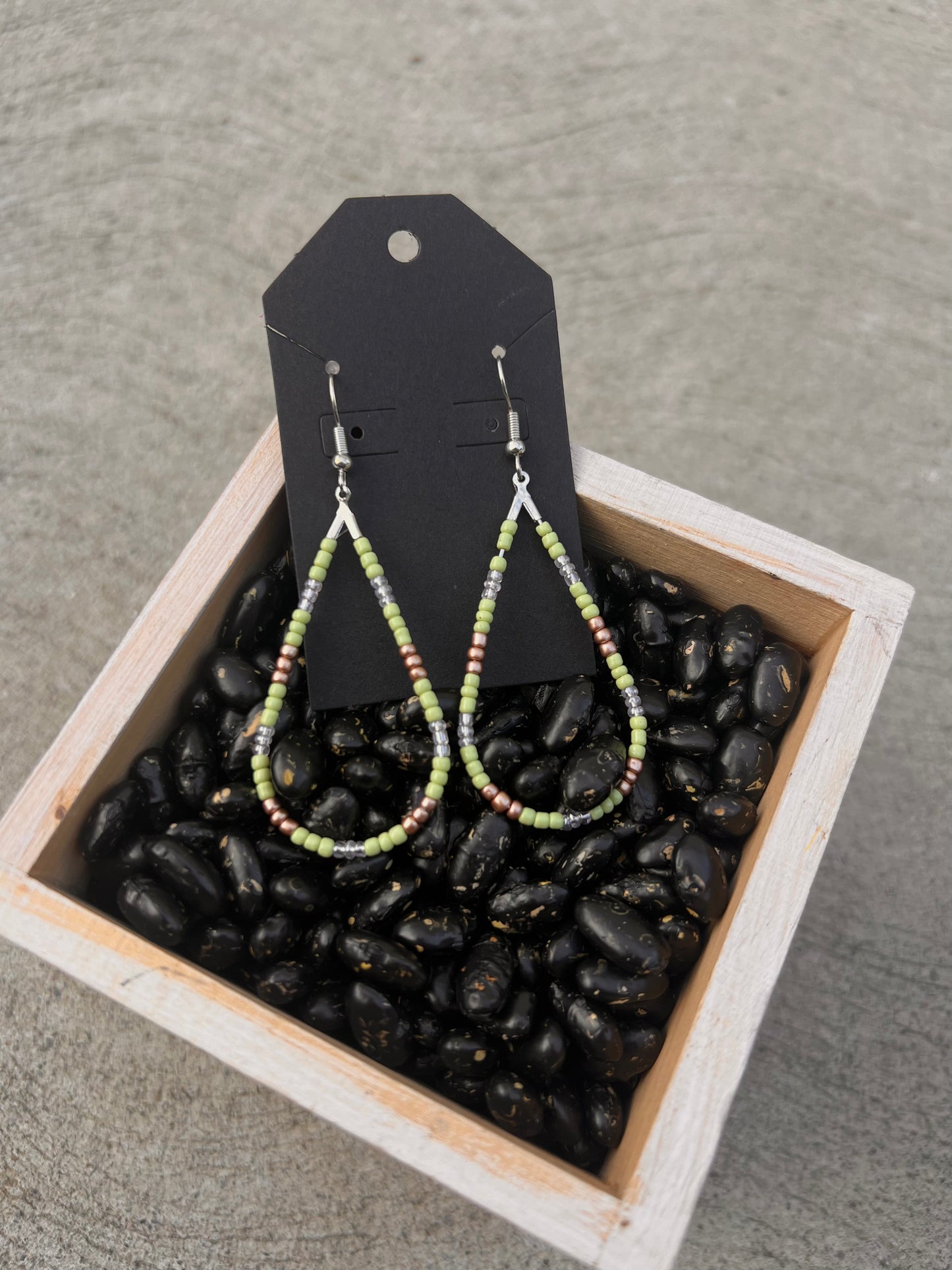 HANDMADE Green Mix Teardrop Beaded Earrings