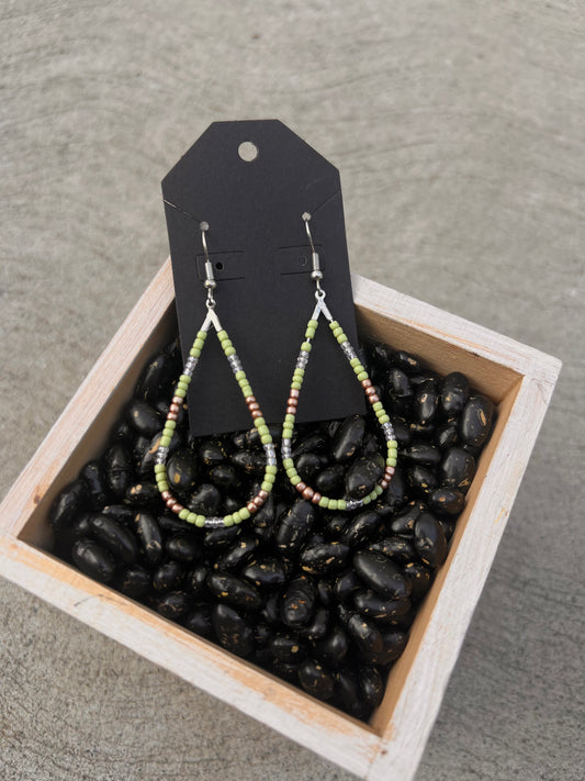 HANDMADE Green Mix Teardrop Beaded Earrings