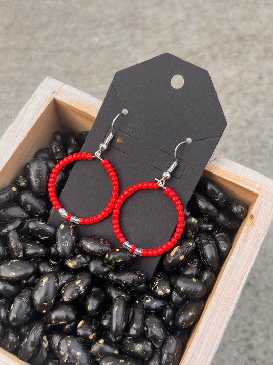 HANDMADE Red Mini Beaded Hoops