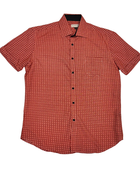 Men's Short Sleeve Red-Orange Geo Print Shirt