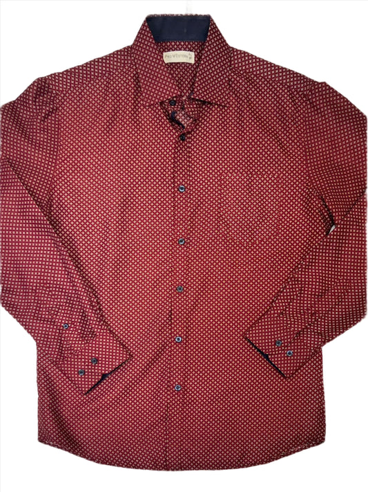 Men's Long Sleeve Burgundy Geo Print Shirt