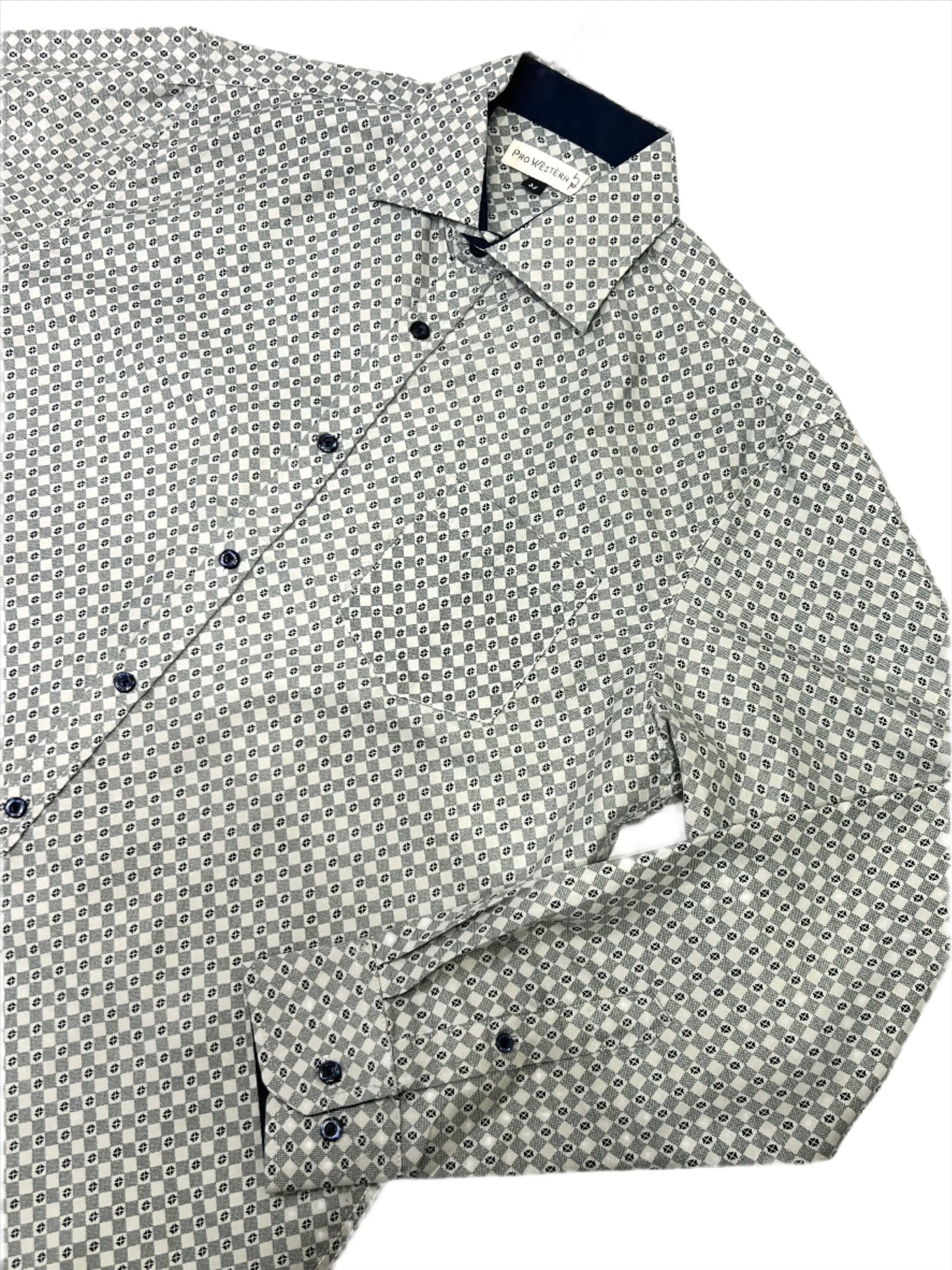 Men's Gray Long Sleeve Geo Print Shirt